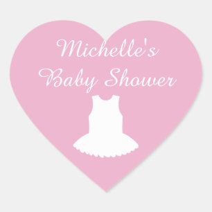 stickers baby shower en forme de coeur rose avec t