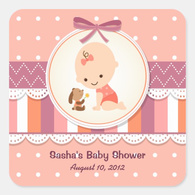 Stickers Baby shower Étiquette points & rayures (Devant)