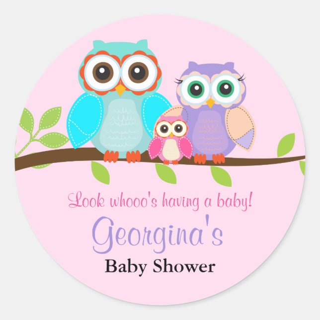 Stickers Baby shower fille de chouette (Devant)