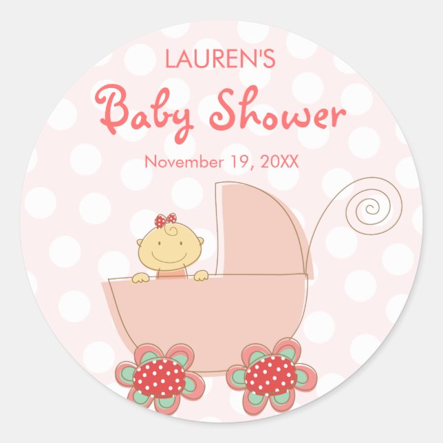 Stickers Baby shower fille Pram rose mignonne en g (Devant)