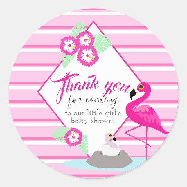 stickers baby shower flamingo rose Merci (Devant)