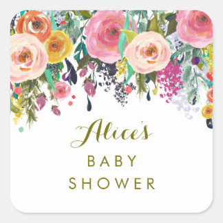 Stickers Baby shower fleuri peint