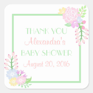 Stickers baby shower Floral Carré, Glossy