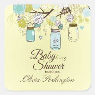 stickers baby shower floral chic bleu mason jar