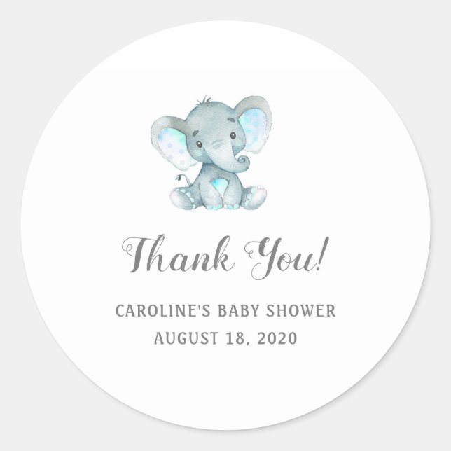 Stickers Baby shower garçon, Merci éléphant bleu, (Devant)