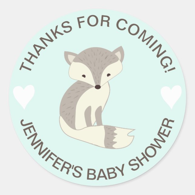 Stickers Baby shower Mint Heart Fox (Devant)
