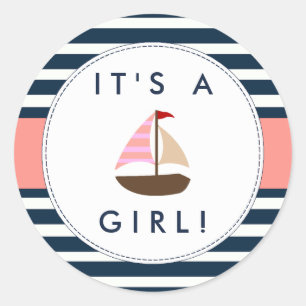 Stickers Baby shower nautique - C'est une fille !