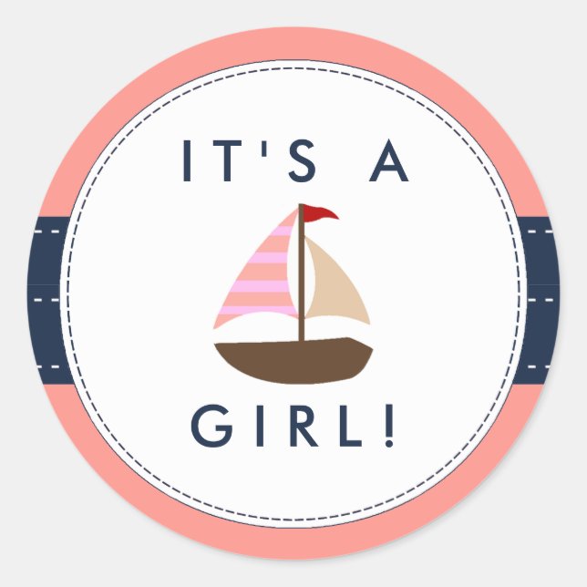 Stickers Baby shower nautique - C'est une fille ! (Devant)
