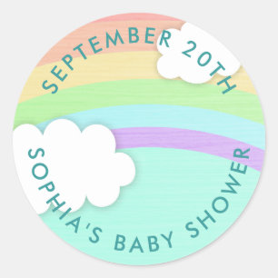 Stickers Baby shower neutre arc-en-ciel ronde