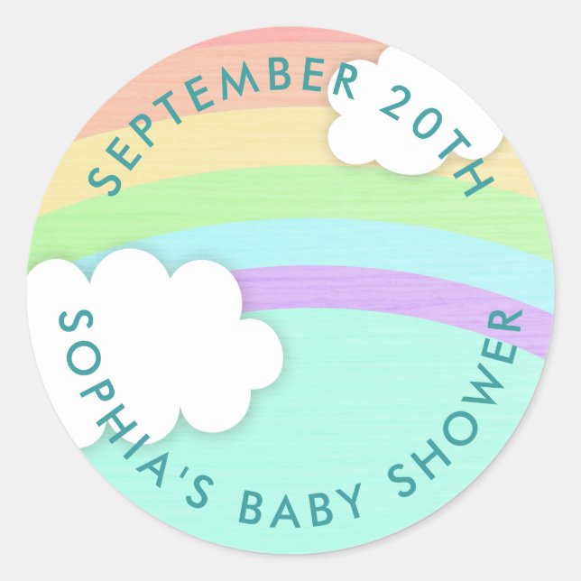 Stickers Baby shower neutre arc-en-ciel ronde (Devant)