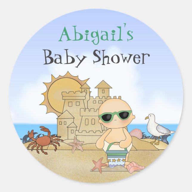 Stickers Baby shower neutre pour bébé de plage (Devant)