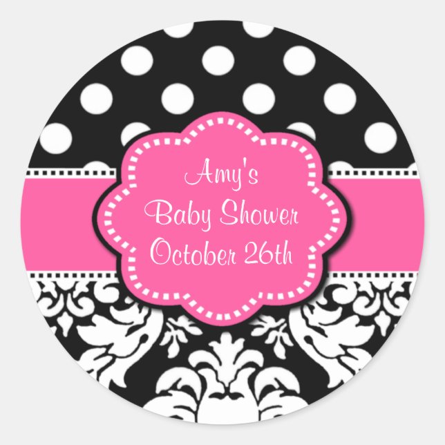 Stickers Baby shower noir rose Damask ou Anniversa (Devant)