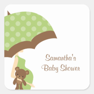 Stickers Baby shower parapluie vert