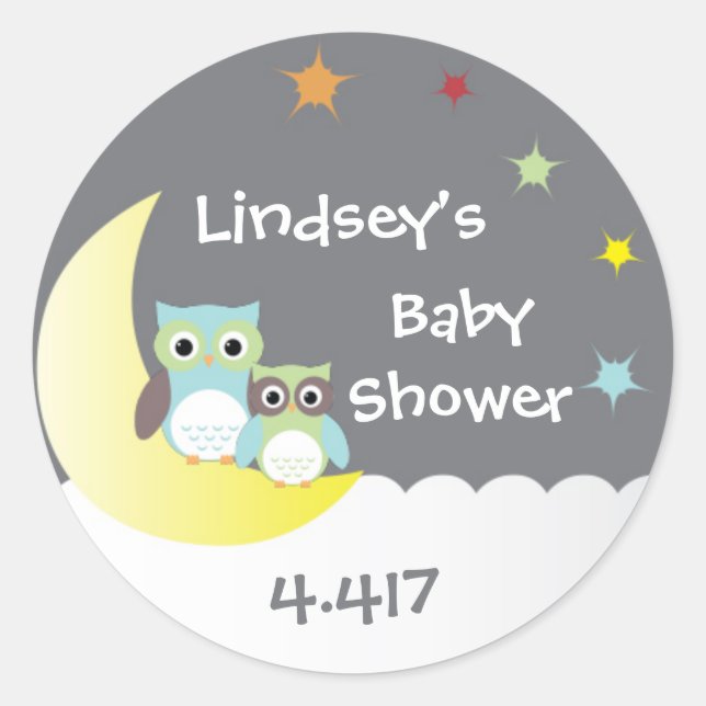 Stickers Baby shower personnalisé avec hibou (Devant)