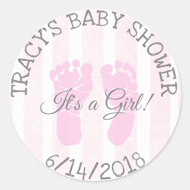 Stickers Baby shower Pink It a Girl Footprints (Devant)