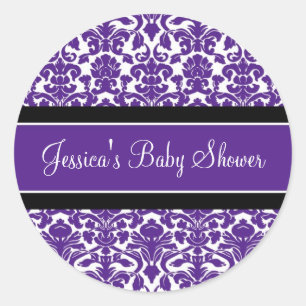 Stickers Baby shower Plum Damask Favoriser