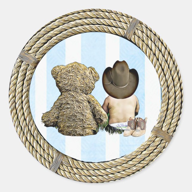 Stickers Baby shower pour ours en cowboy et en ted (Devant)