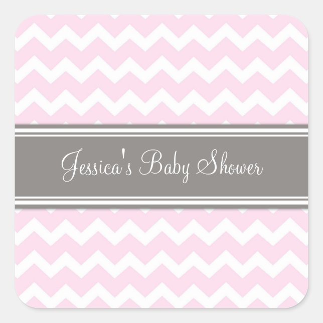 Stickers Baby shower rose Gris Chevron Favoriser l (Devant)