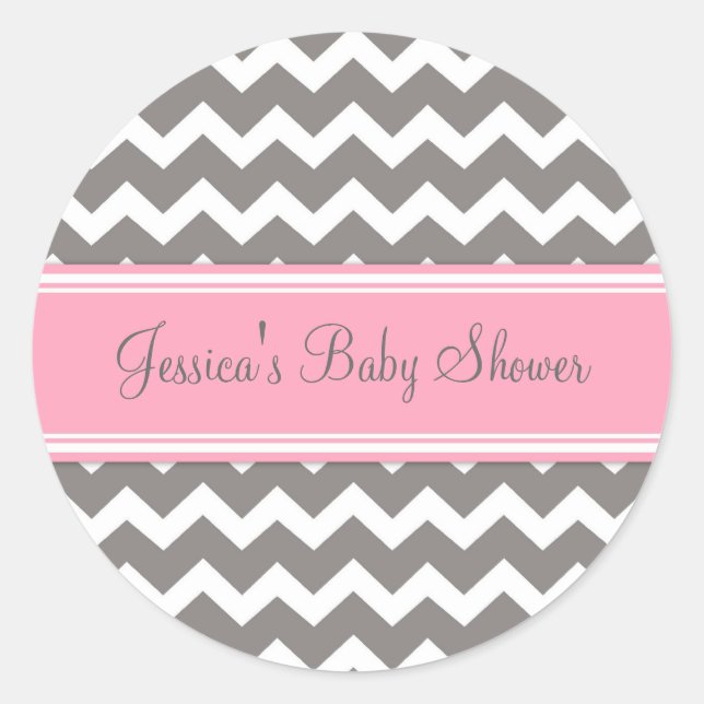 Stickers Baby shower rose Gris Chevron Favoriser l (Devant)