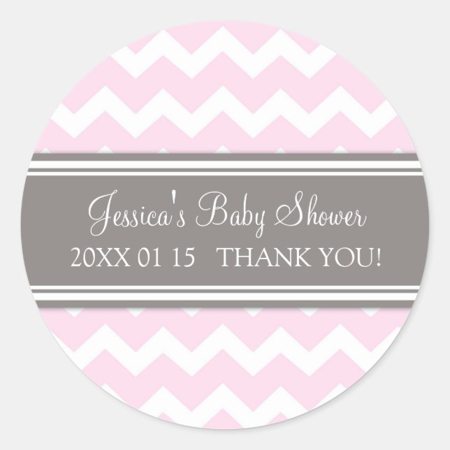 Stickers Baby shower rose Gris Chevron Favoriser l (Devant)