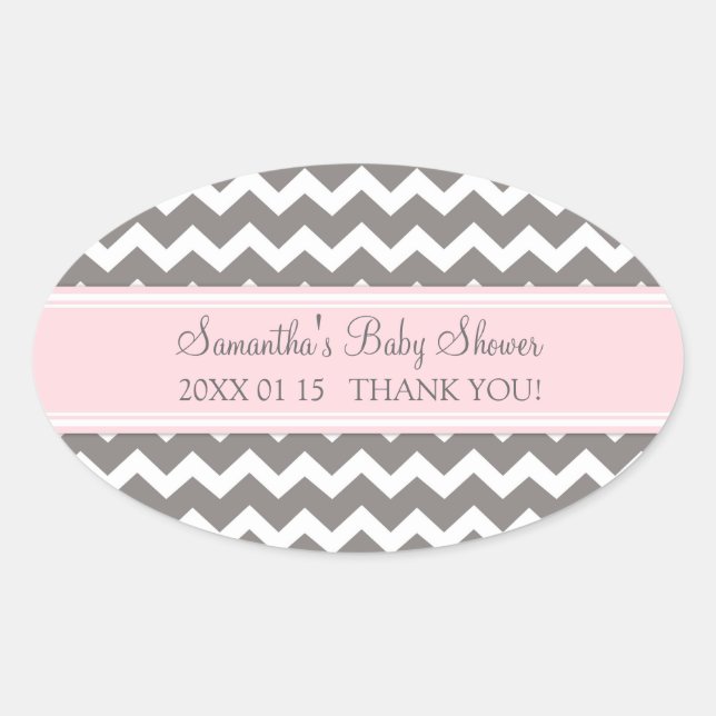 Stickers Baby shower rose Gris Chevron Favoriser l (Devant)