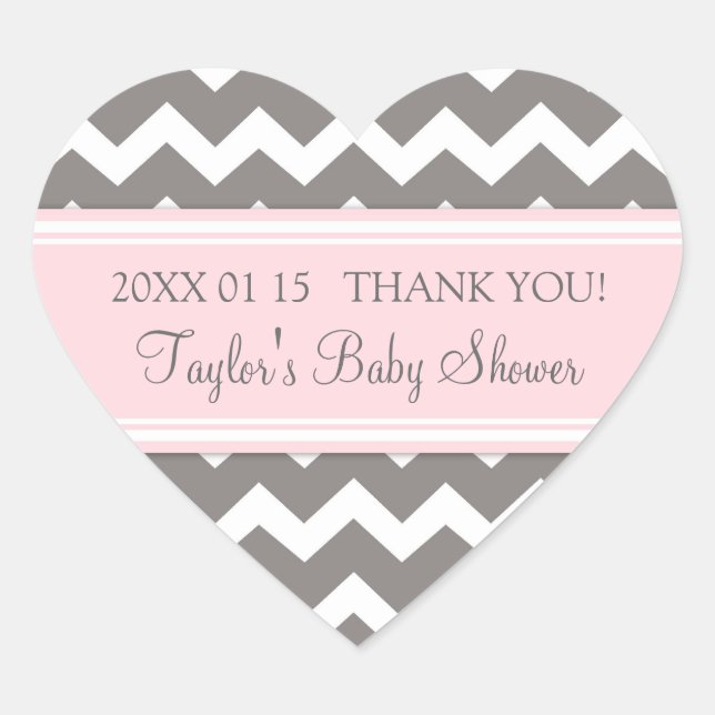 Stickers Baby shower rose Gris Chevron Favoriser l (Devant)