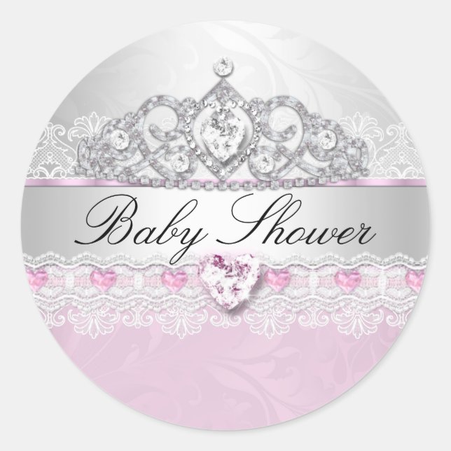 Stickers Baby shower rose Princesse Tiara & dentel (Devant)