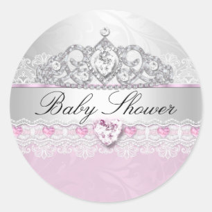 Stickers Baby shower rose Princesse Tiara & dentel