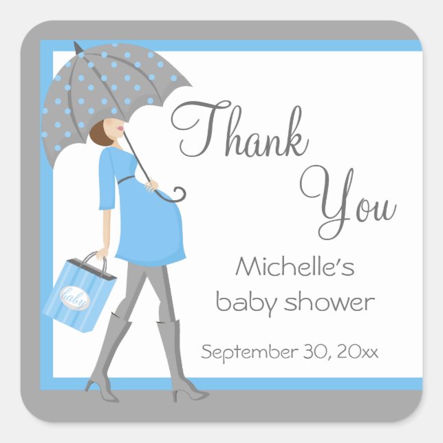 Stickers Baby shower Shopper Bleu Et Gris (Devant)