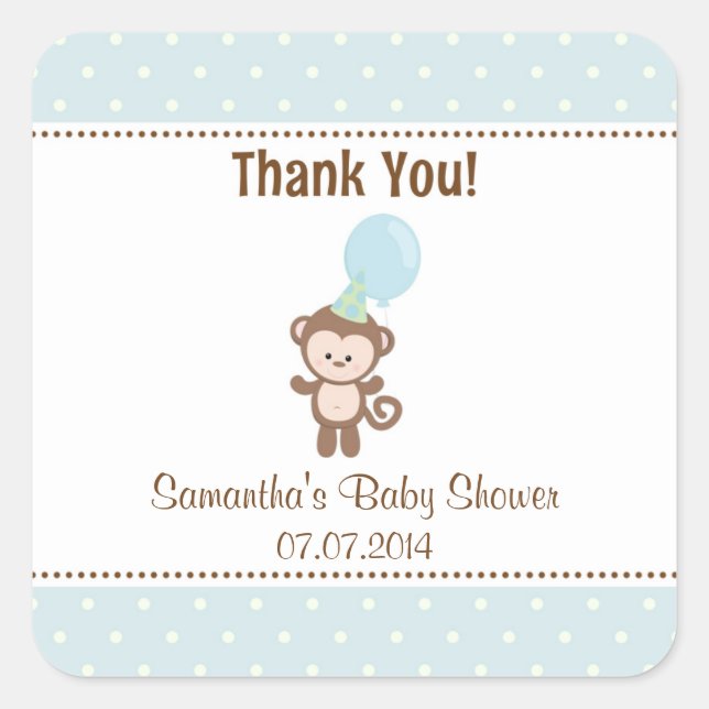 Stickers Baby shower singe Merci (bleu) (Devant)