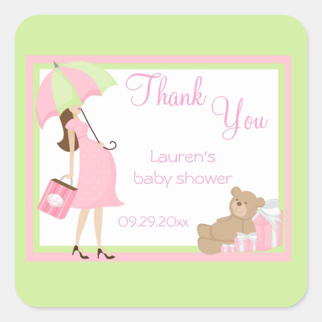 Stickers Baby shower Teddy Bear Pink (Devant)