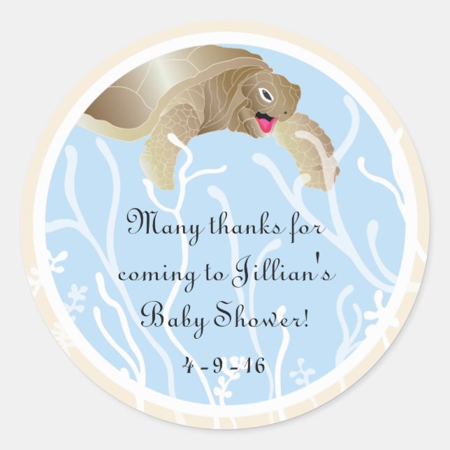 Stickers baby shower "Tortue/Bleue" 1 1/2" ou 3" (Devant)