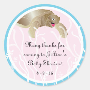 Stickers baby shower "Tortue/rose" 1 1/2" ou 3"