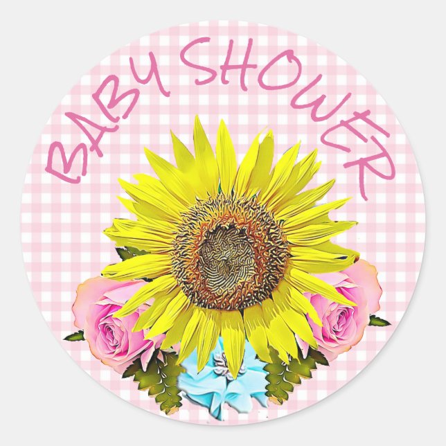 Stickers BABY SHOWER tournesol rose En vichy (Devant)