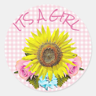 Stickers BABY SHOWER tournesol rose En vichy
