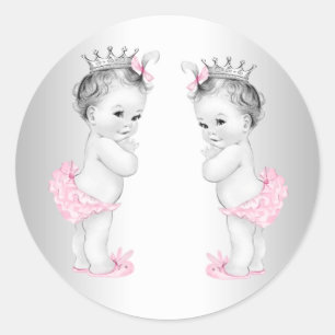 Stickers Baby shower Twin Girls Rose Princess