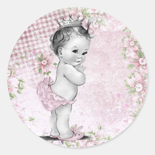 Stickers Baby shower vintage rose princesse (Devant)