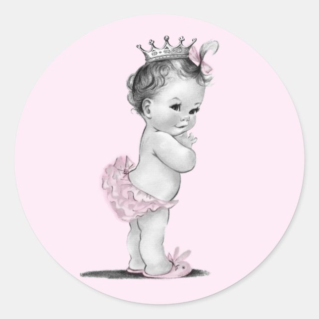 Stickers Baby shower vintage rose princesse (Devant)