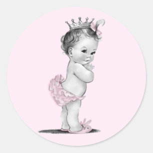 Stickers Baby shower vintage rose princesse