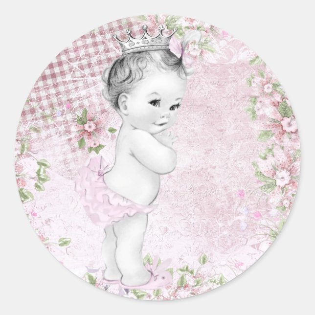 Stickers Baby shower vintage rose princesse (Devant)