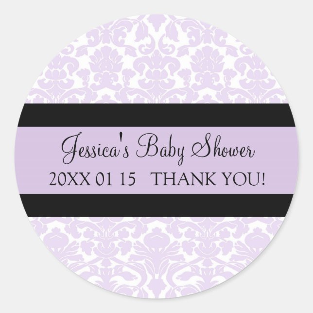Stickers Baby shower Violet Damask Favoriser (Devant)