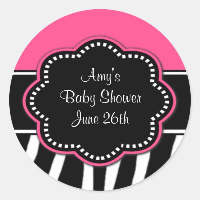 Stickers Baby shower Zèbre rose ou Anniversaire (Devant)