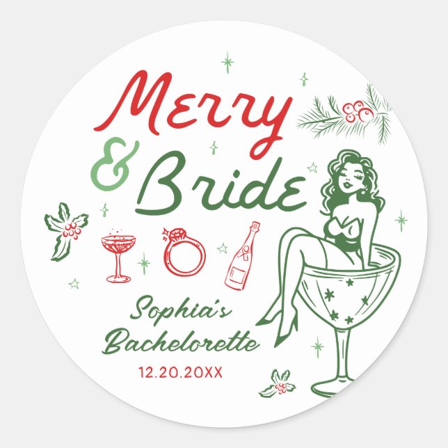 Stickers Bachelorette De Noël Joyeux Et Marié (Devant)