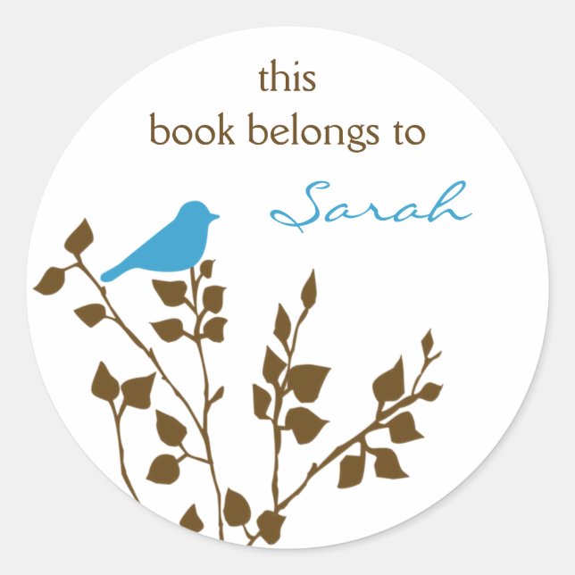 Stickers Bibliothèque Blue Brown Bird Book (Devant)