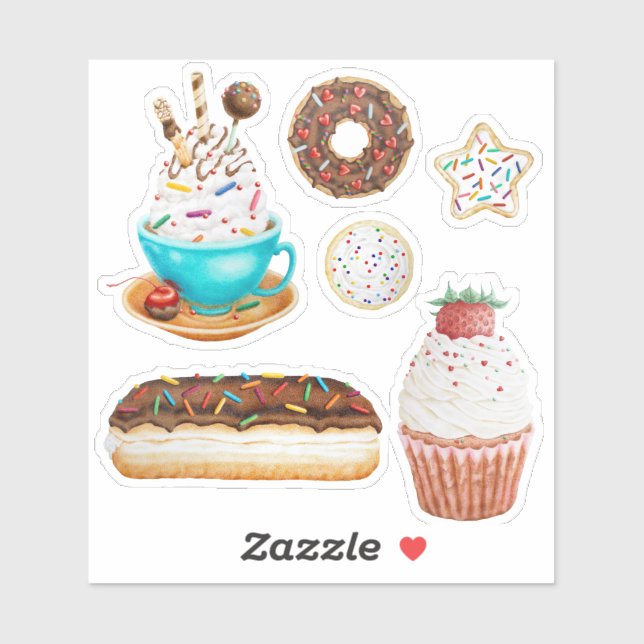 Stickers biscuits Donut Cupcake par Marcella Cherr (Feuille)