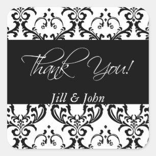 Stickers Black Damask Merci Wedding Favor