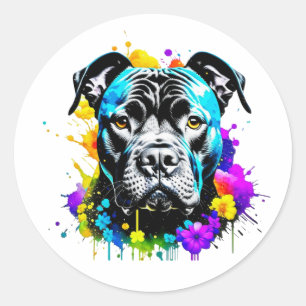 Stickers Black Pit Bull Colorful Flower Paindriers