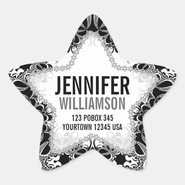 Stickers Black White & Silver Custom Name Star (Devant)