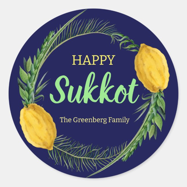 Stickers Bleus Sukkot Lulav Joyeux (Devant)