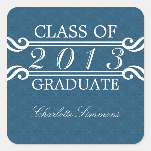 Stickers Blue Vintage Damask 2013 Graduation (Devant)